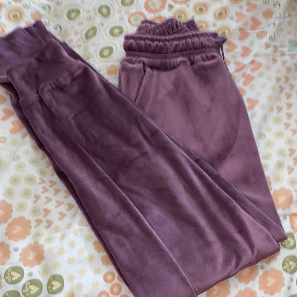 SHEIN Purple Track Pants with Elastic Waistband and Cuffed Ankles